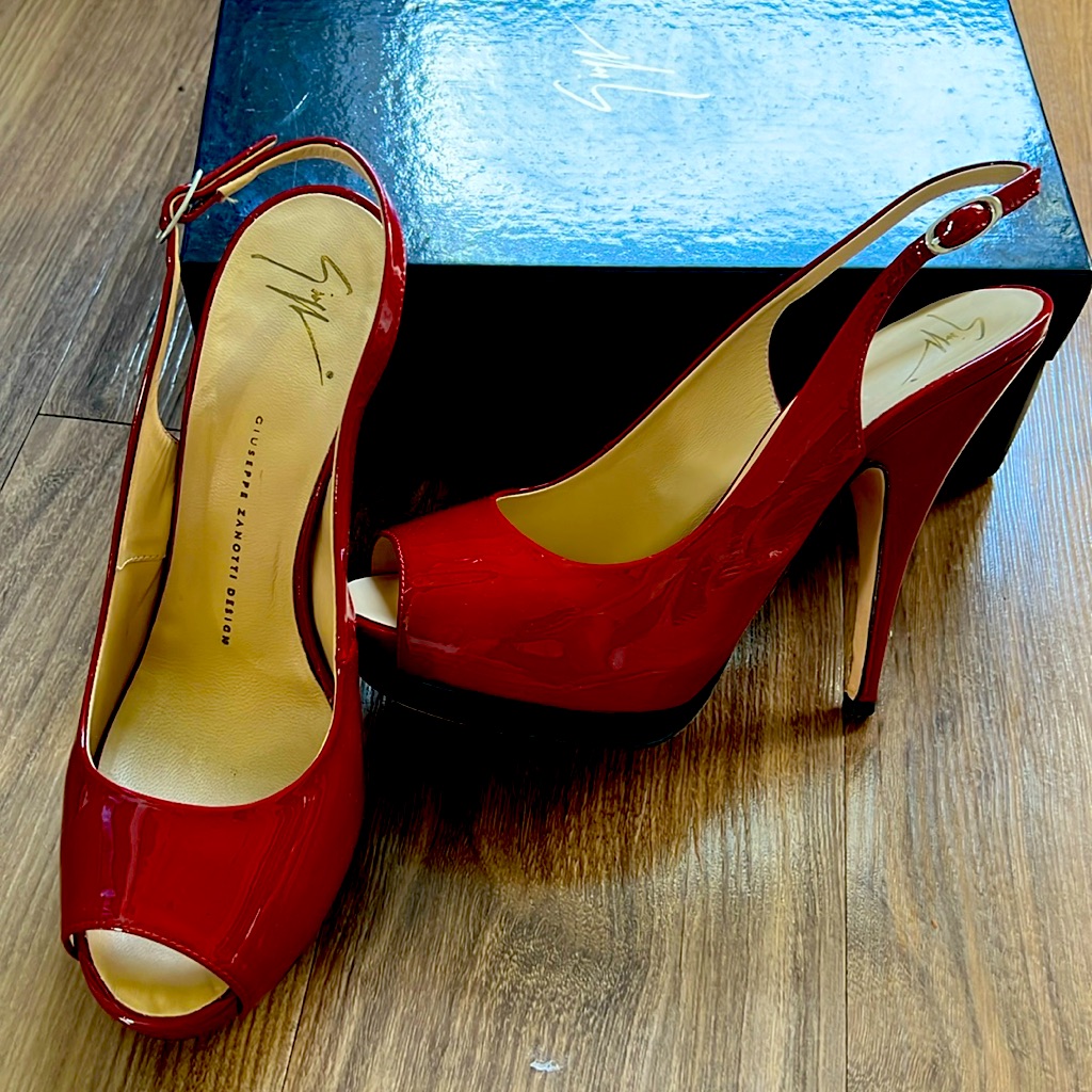 Giuseppe Zanotti Vintage Patent Red Platform Slingbacks High Heels